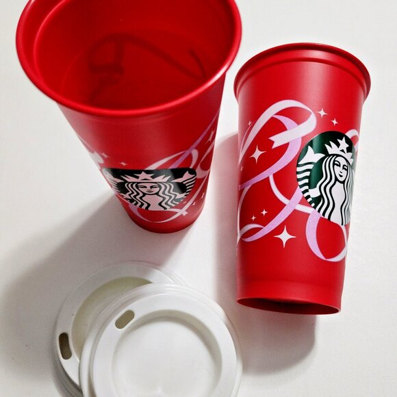 Collectible Holiday Starbucks 50th Anniv Red Reusable Hot Cup w/Lid 16oz Set - Picture 3 of 3